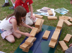 Building a bridge out of wooden blocks